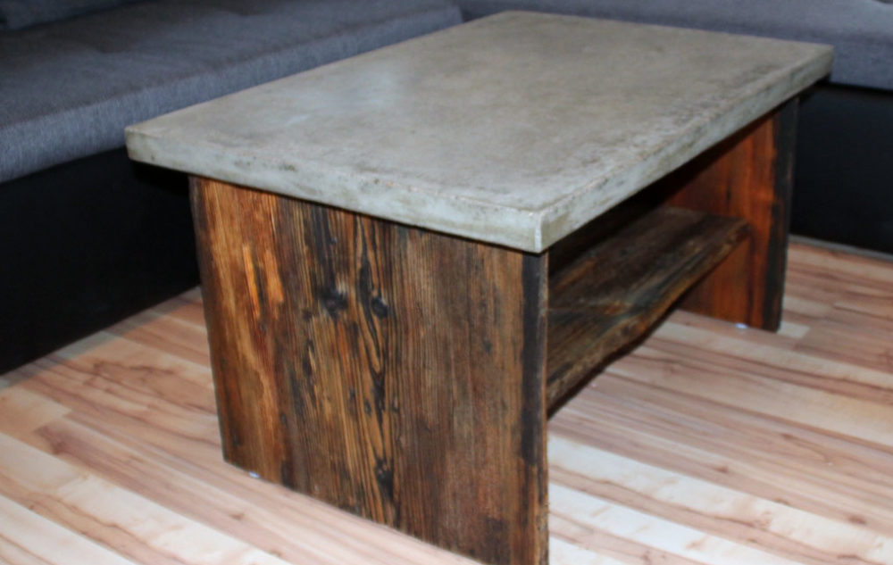couchtisch mit beton altholzbretter